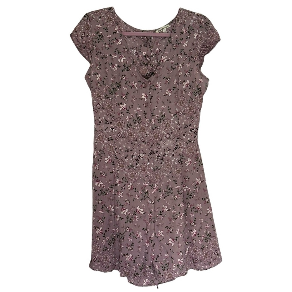 Charlotte Russe Women’s Short‎ Sleeve V Neck Floral Purple Mini Dress  Sz L
